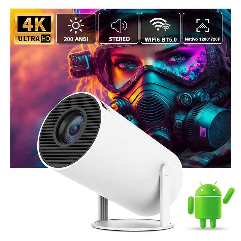 Projetor Hy300 Wi-Fi 1080p Android 11.0 Portátil - Cinema em Casa 4K
